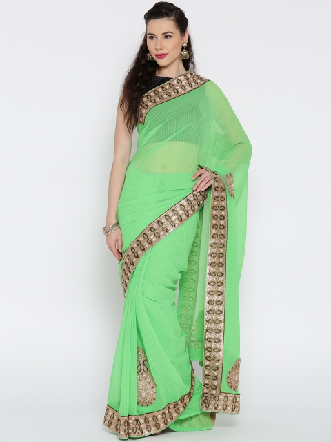 

RAJORI Green Embellished Chiffon Saree