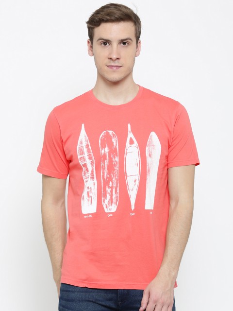 

Fame Forever by Lifestyle Men Coral Peach Printed Round Neck T-shirt