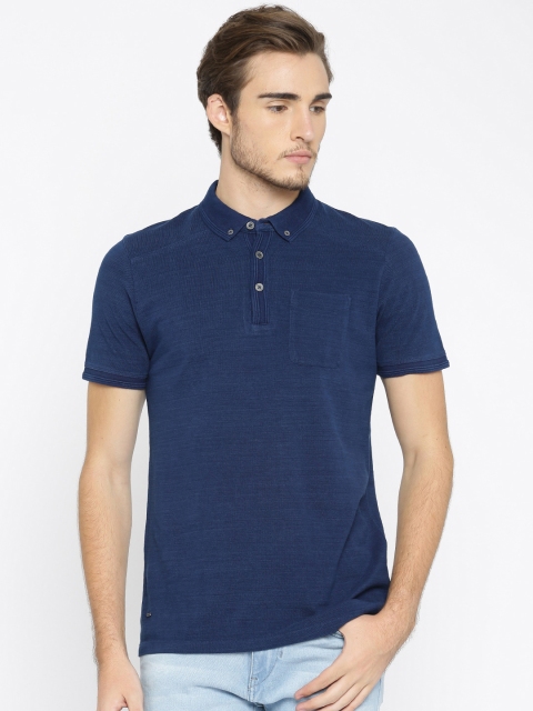 

Forca by Lifestyle Men Navy Blue Solid Polo Collar T-shirt