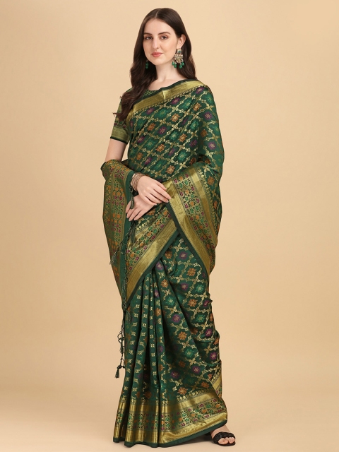

awesome Green & Gold-Toned Woven Design Zari Pure Silk Banarasi Saree