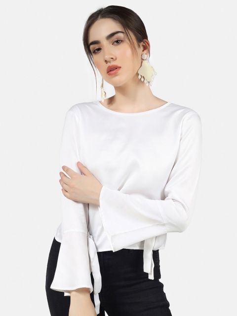 

angloindu Women White Solid Bell Sleeves Top