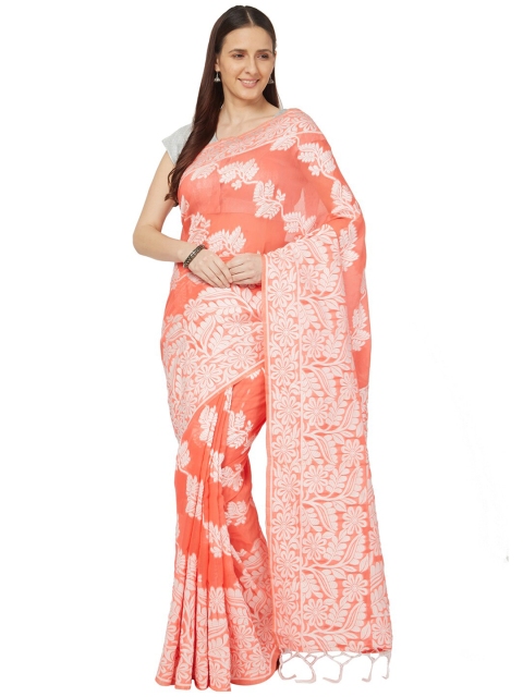 

Varkala Silk Sarees Orange & Off White Woven Design Jamdani Saree