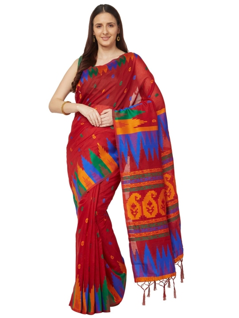 

Varkala Silk Sarees Red & Blue Woven Design Jamdani Saree