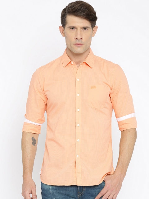 

UCLA Men Orange Checked Casual Shirt