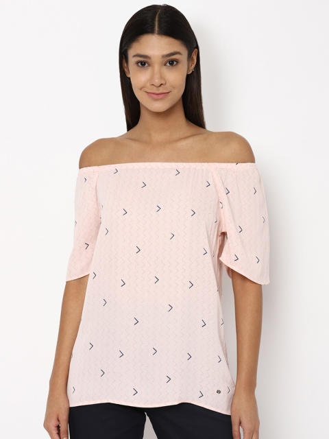 

Allen Solly Woman Pink & pearl Print Off-Shoulder Bardot Top