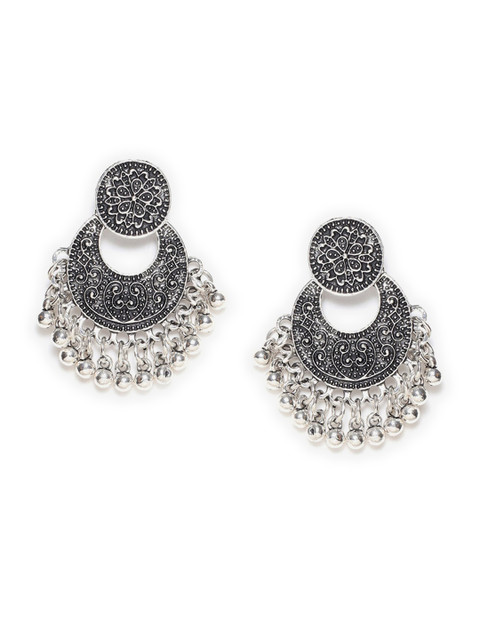

W Silver-Toned Crescent Shaped Chandbalis Earrings