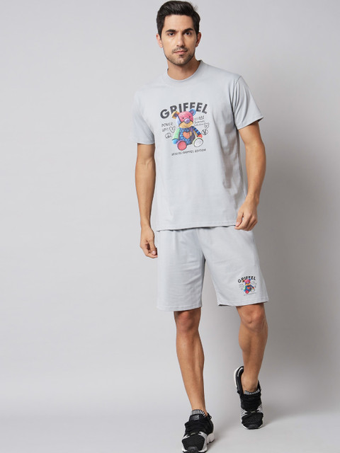 

GRIFFEL Men Grey Melange Printed Top with Shorts