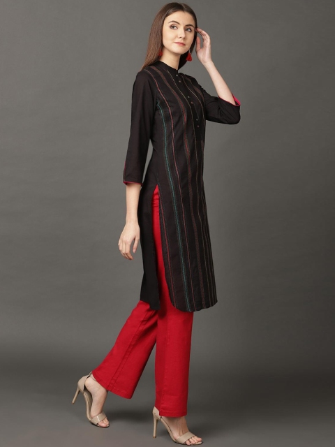 

Lakshita Women Black Striped Flared Sleeves Thread Work Pathani Kurta