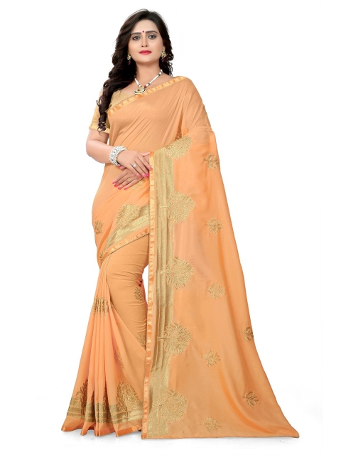 

KALINI Off White & Gold-Toned Floral Embroidered Pure Georgette Maheshwari Saree