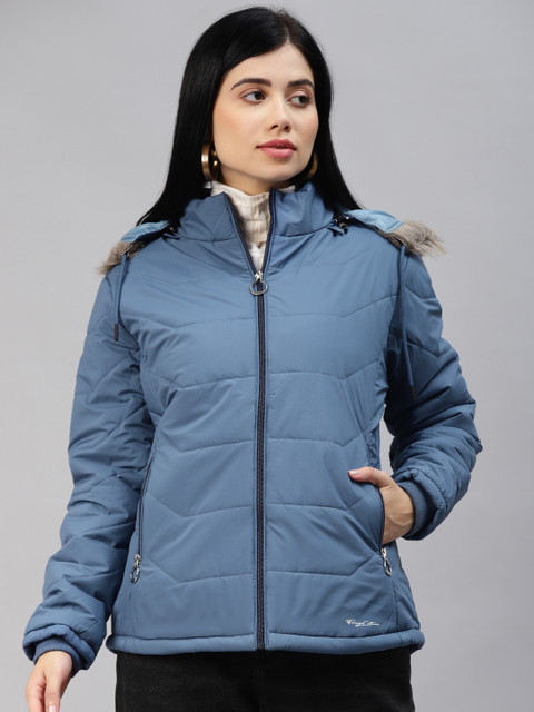 

Foreign Culture By Fort Collins Women Blue Solid Parka Jacket with Detachable Hood