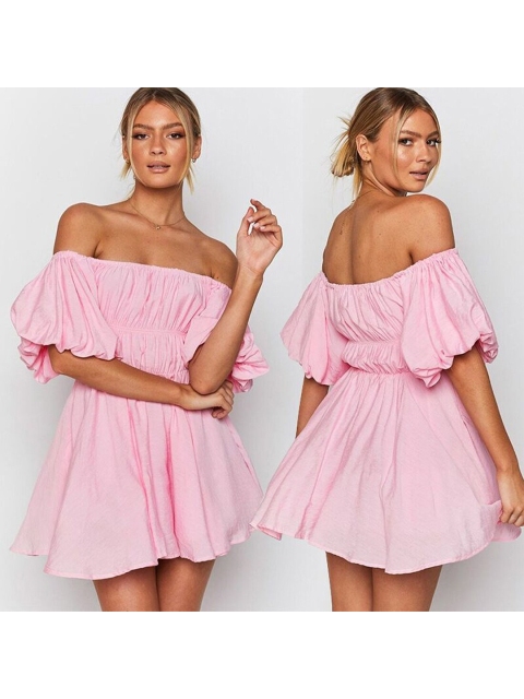

BoStreet Pink & pink lady Off-Shoulder Dress