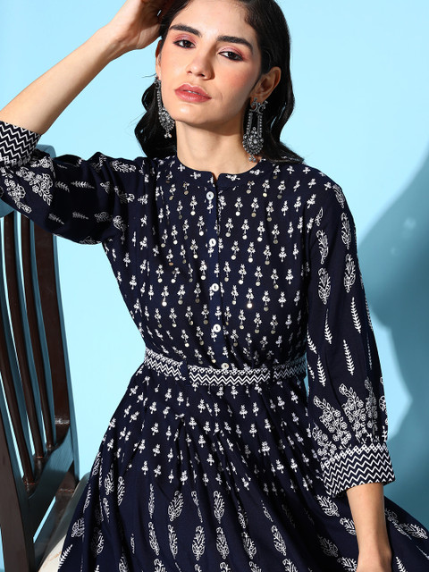 

ZOLA Women Navy Blue Ethnic Motifs Desi Girl Dress