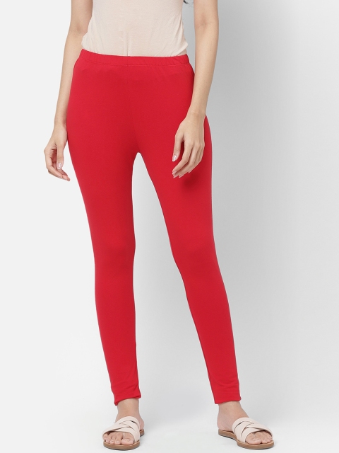

R&B Women Red Solid Cotton Ankle-Length Leggings