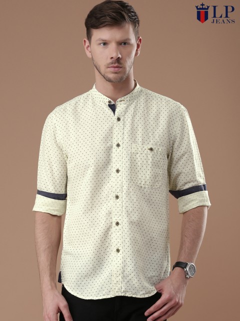 

Louis Philippe Jeans Men Beige Slim Fit Printed Casual Shirt, Yellow