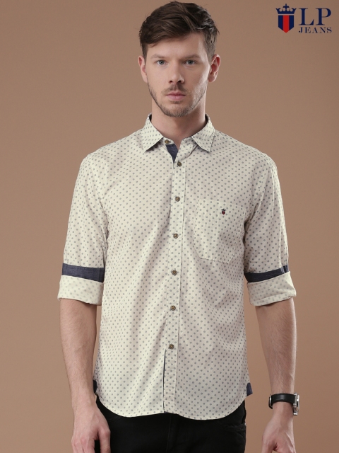 

Louis Philippe Jeans Men Cream-Coloured Slim Fit Printed Casual Shirt