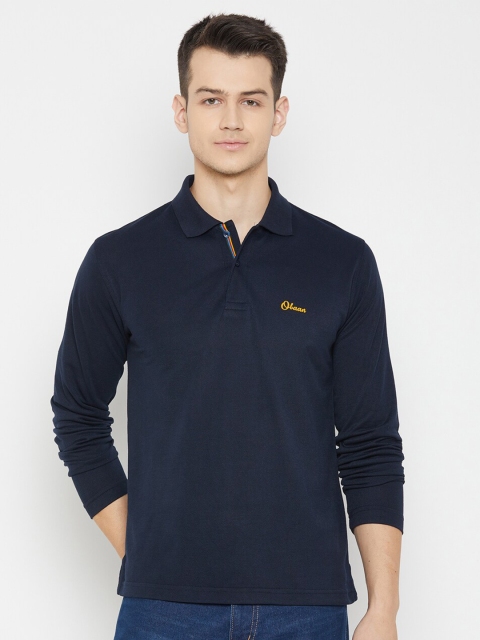 

Obaan Men Navy Blue Polo Collar Applique T-shirt