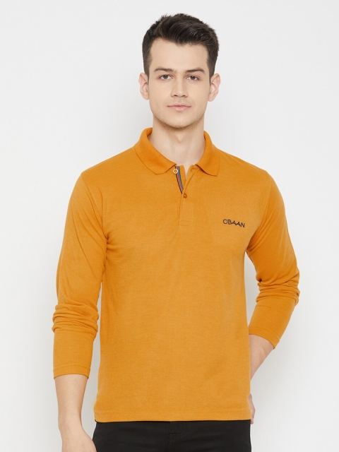 

Obaan Men Mustard Yellow High Neck Applique T-shirt
