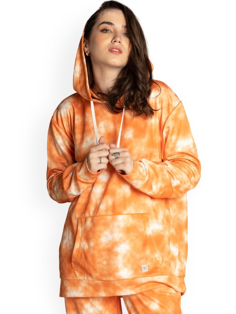 

EDRIO Women Orange & White Tie & Dye Printed Tracksuits
