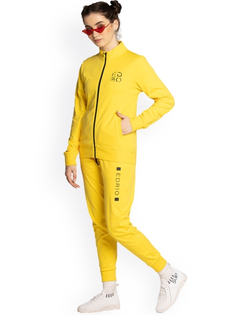 

EDRIO Women Yellow Solid Pure Cotton Tracksuit