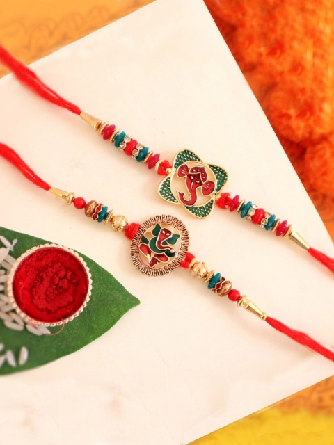 

TIED RIBBONS Set of 2 Premium Pearl Rakhi with Card & Roli Chawal Gift Set, Multi