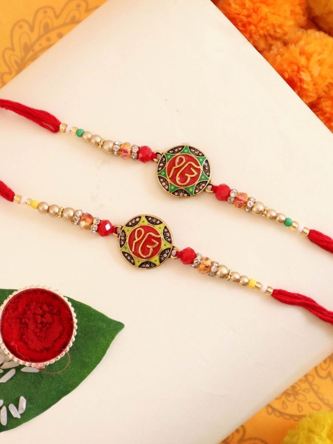 

TIED RIBBONS Set of 2 Ek Onkar Punjabi Rakhi with Card & Roli Chawal Combo, Multi