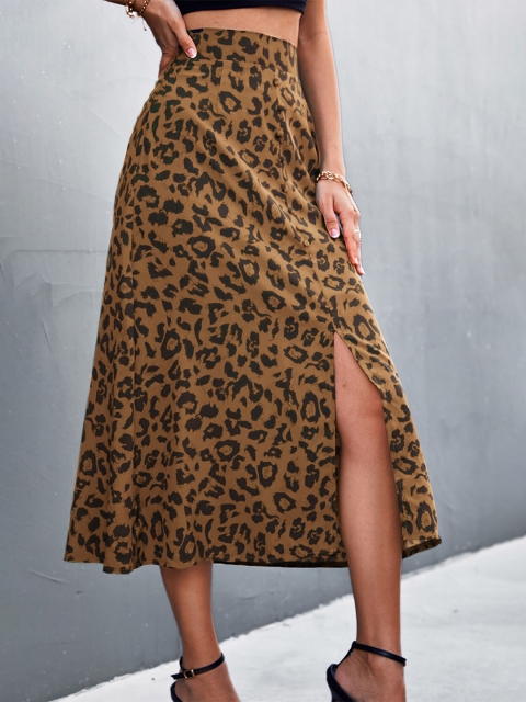 

BoStreet Women Brown & Black Printed Midi Skirts