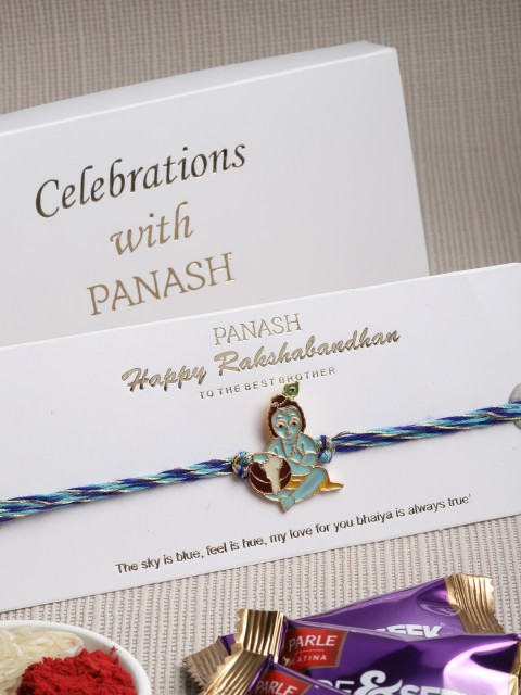 

PANASH Men Gold-Toned & Blue Bal Gopal Rakhi