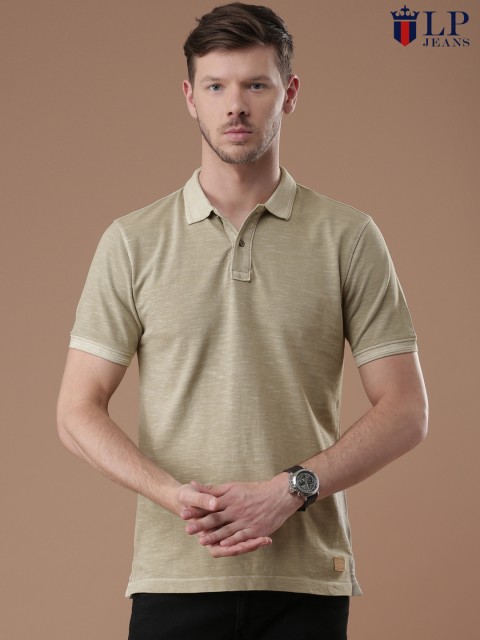 

Louis Philippe Jeans Men Khaki Solid Polo T-Shirt
