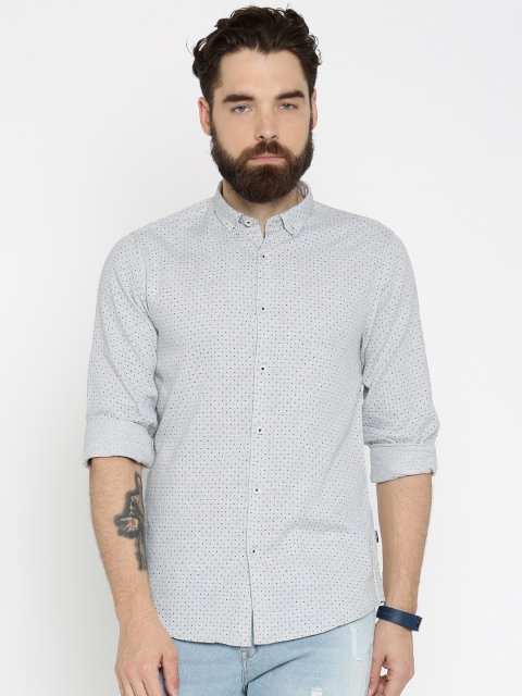 

Pepe Jeans Men Off-White & Navy Printed Casual Shirt