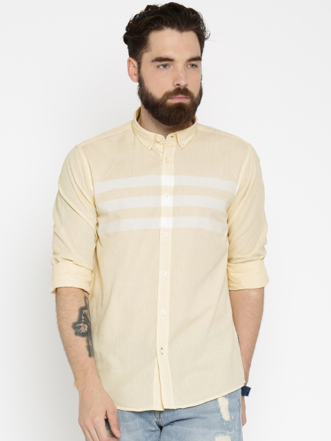 

Pepe Jeans Men Peach-Coloured & White Striped Casual Shirt