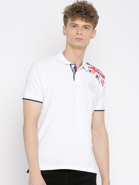 

Pepe Jeans Men White Solid Polo Collar Pure Cotton T-shirt