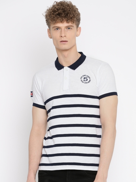 

Pepe Jeans Men White Striped Polo Collar Pure Cotton T-shirt