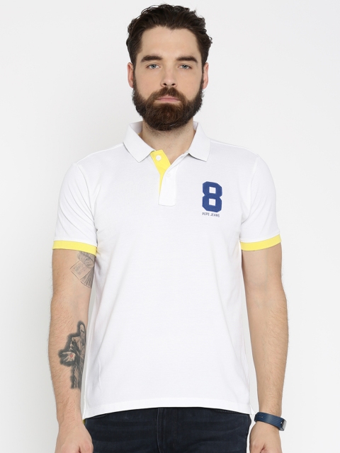 

Pepe Jeans Men White Solid Polo Collar T-shirt