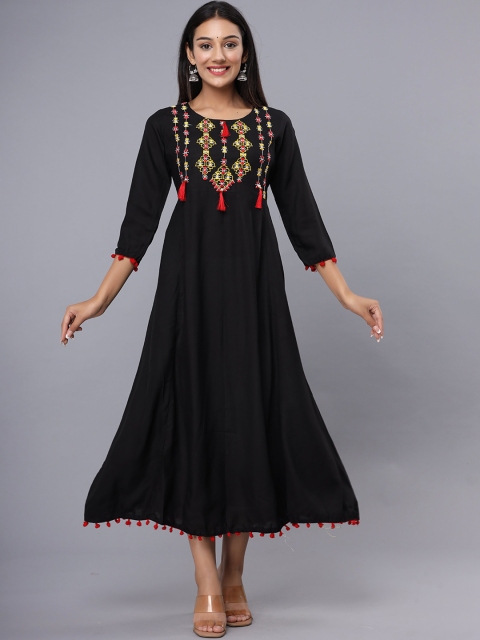 

ADAA JAIPUR Women Black Yoke Design Thread Work Anarkali Kurta