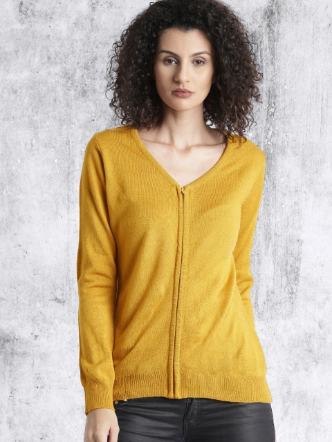 

Roadster Women Mustard Yellow Solid Cardigan