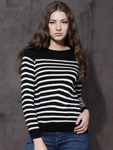 

Roadster Women Black & White Striped Pullover
