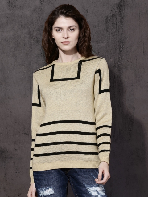 

Roadster Women Beige Self Design Pullover