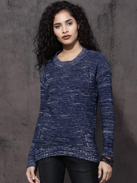 

Roadster Women Blue Self Design Pullover