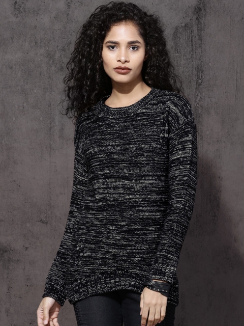 

Roadster Women Black Self Design Pullover