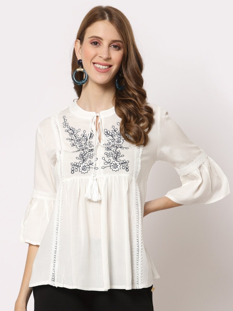 

Westwood Cream-Coloured Embellished Tie-Up Neck Top