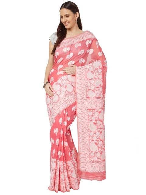 

Varkala Silk Sarees Pink & White Floral Jamdani Saree