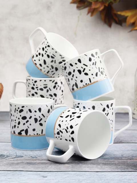 

CLAY CRAFT White & Black Printed Ceramic Glossy Cups Set of Cups and Mugs