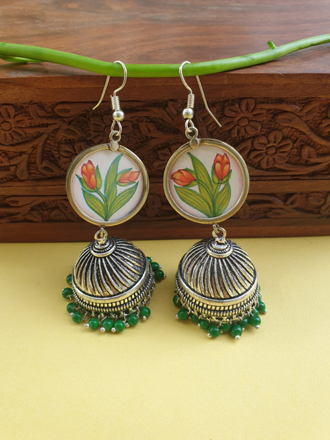 

FIROZA Green Dome Shaped Jhumkas Earrings