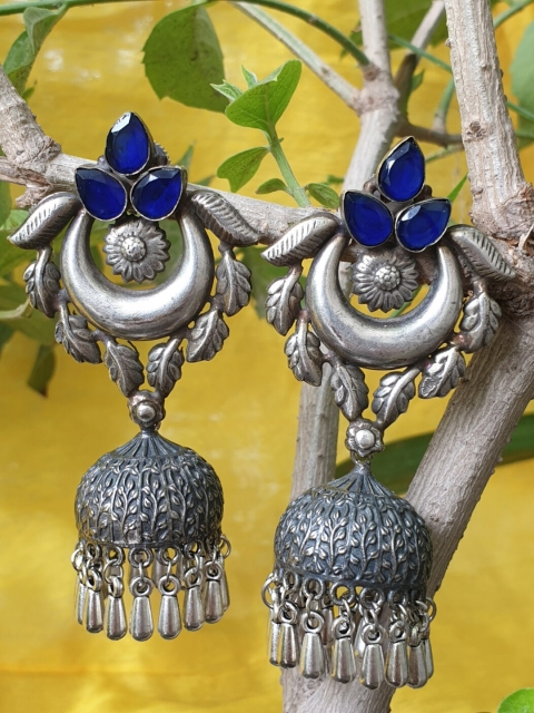 

FIROZA Blue Dome Shaped Jhumkas Earrings