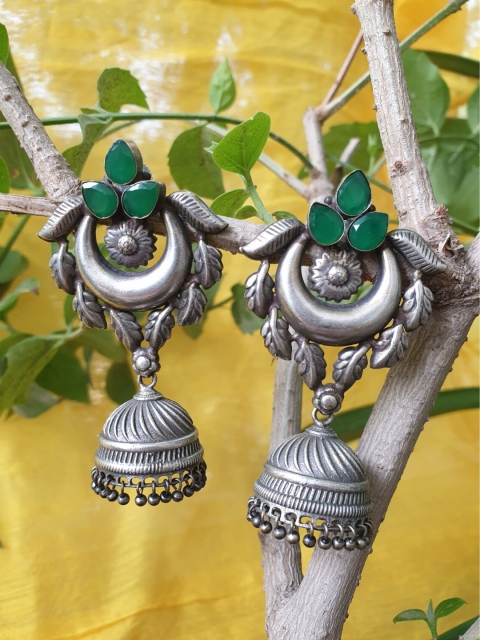 

FIROZA Green Dome Shaped Jhumkas Earrings