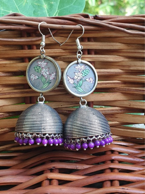 

FIROZA Purple Dome Shaped Jhumkas Earrings