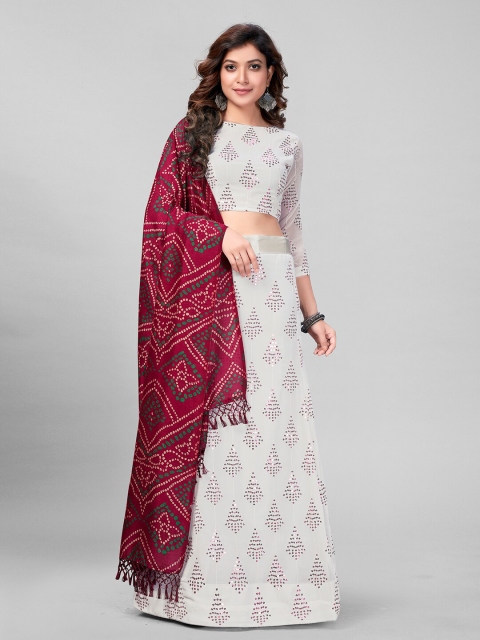 

Mitera White & Maroon Embroidered Sequinned Semi-Stitched Lehenga & Unstitched Blouse With Dupatta