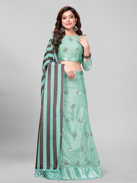 

Mitera Green & Brown Embroidered Sequinned Semi-Stitched Lehenga & Unstitched Blouse With Dupatta