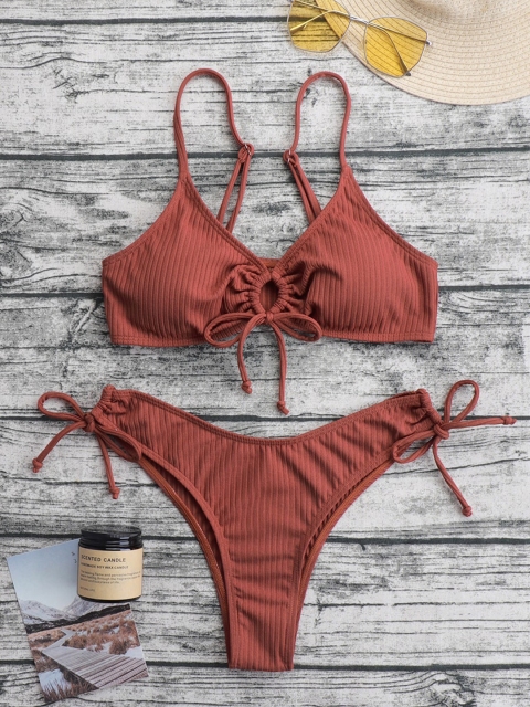 

URBANIC Coffee Brown Solid Lace Up Bikini Lingerie Set