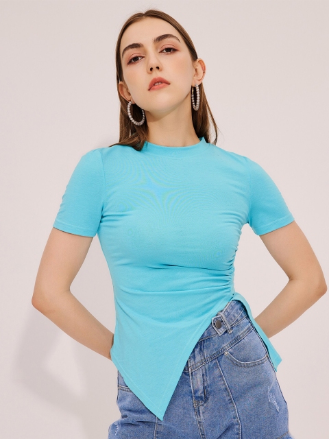 

URBANIC Women Blue Extended Sleeves Slim Fit T-shirt